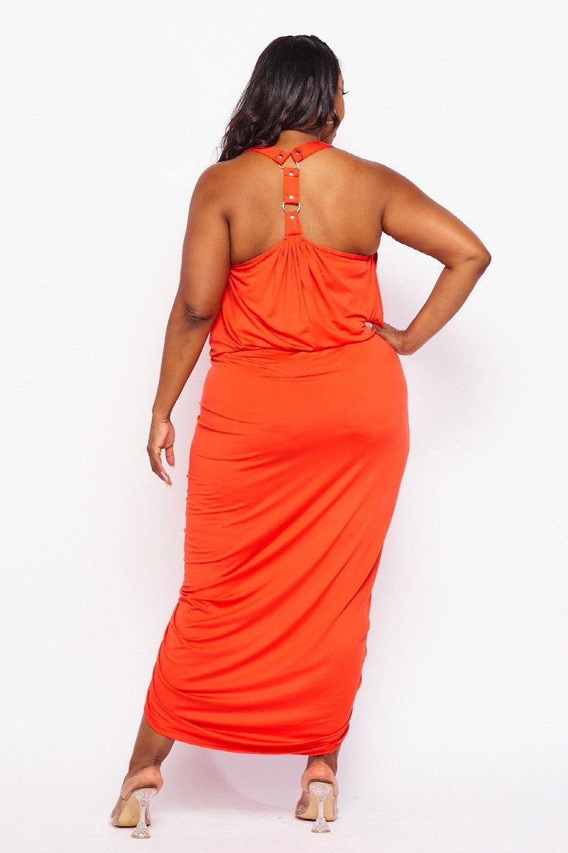 PLUS SIZE ORANGE RUCHED DRESS