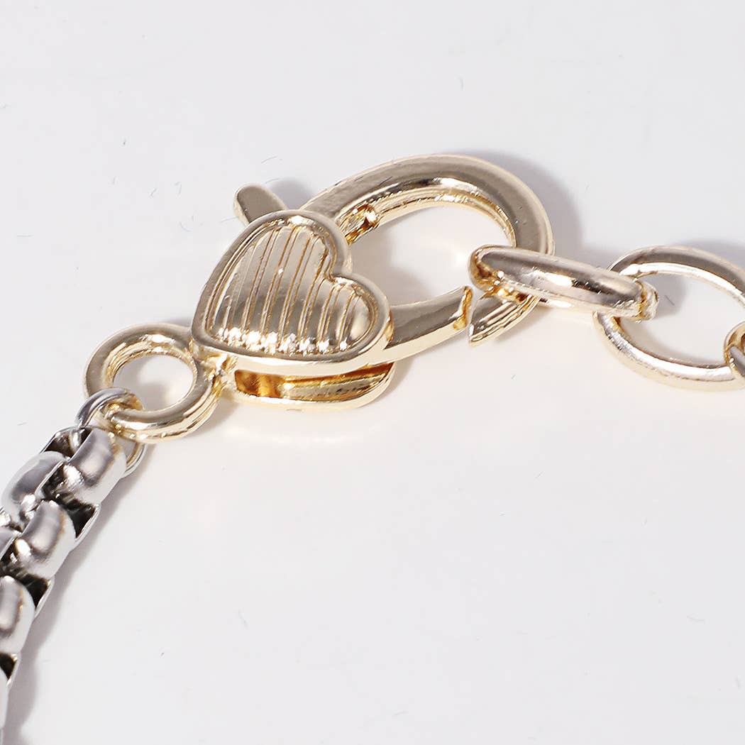 Multicolor CZ Box Chain Heart Closure Bracelet