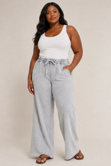 Acid wash fleece palazzo sweatpants with pockets