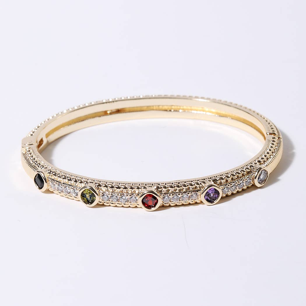 Multicolor CZ Stone Gold Plated Bangle Bracelet