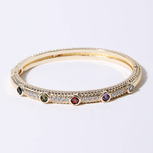 Multicolor CZ Stone Gold Plated Bangle Bracelet