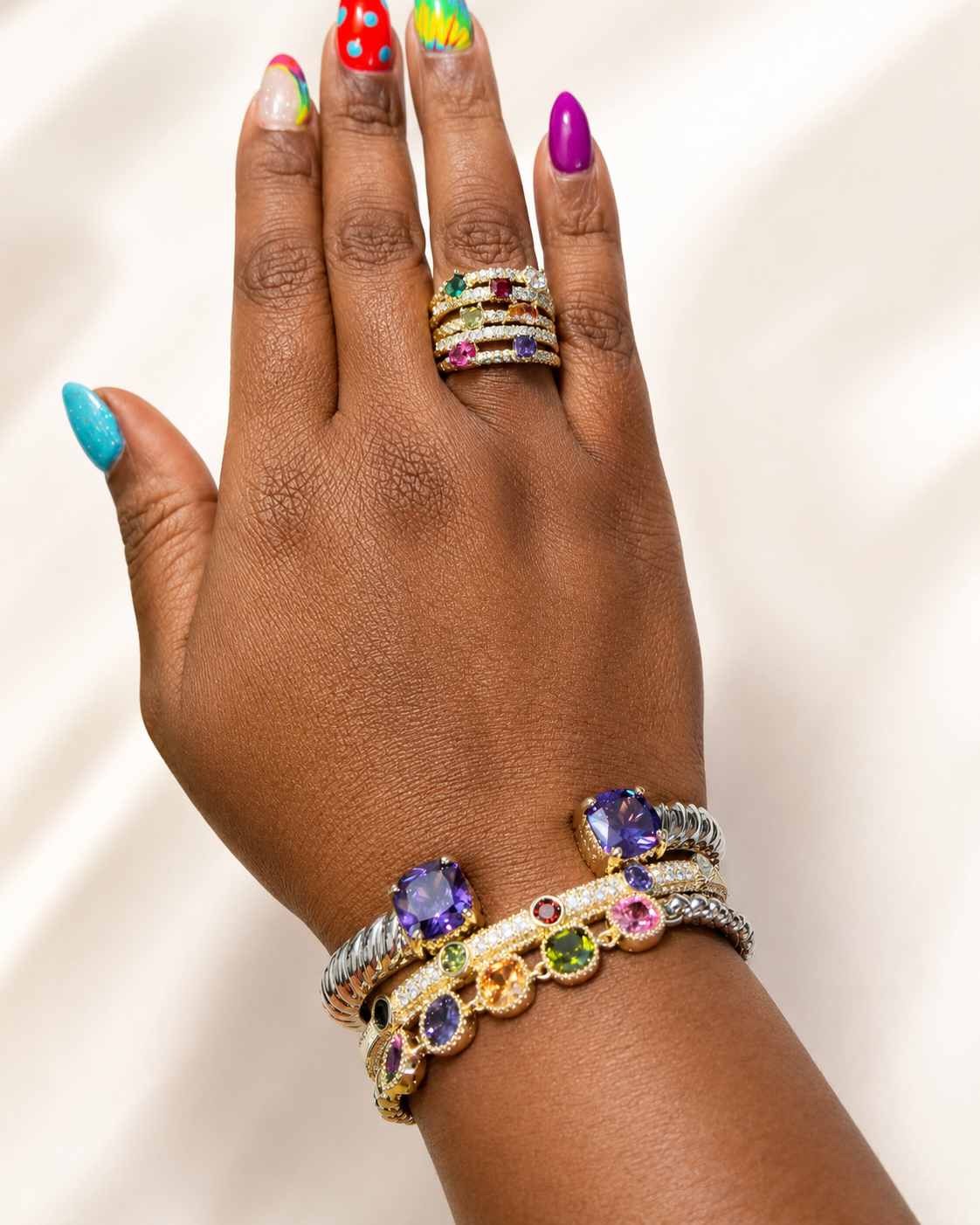 Multicolor CZ Stone Gold Plated Bangle Bracelet