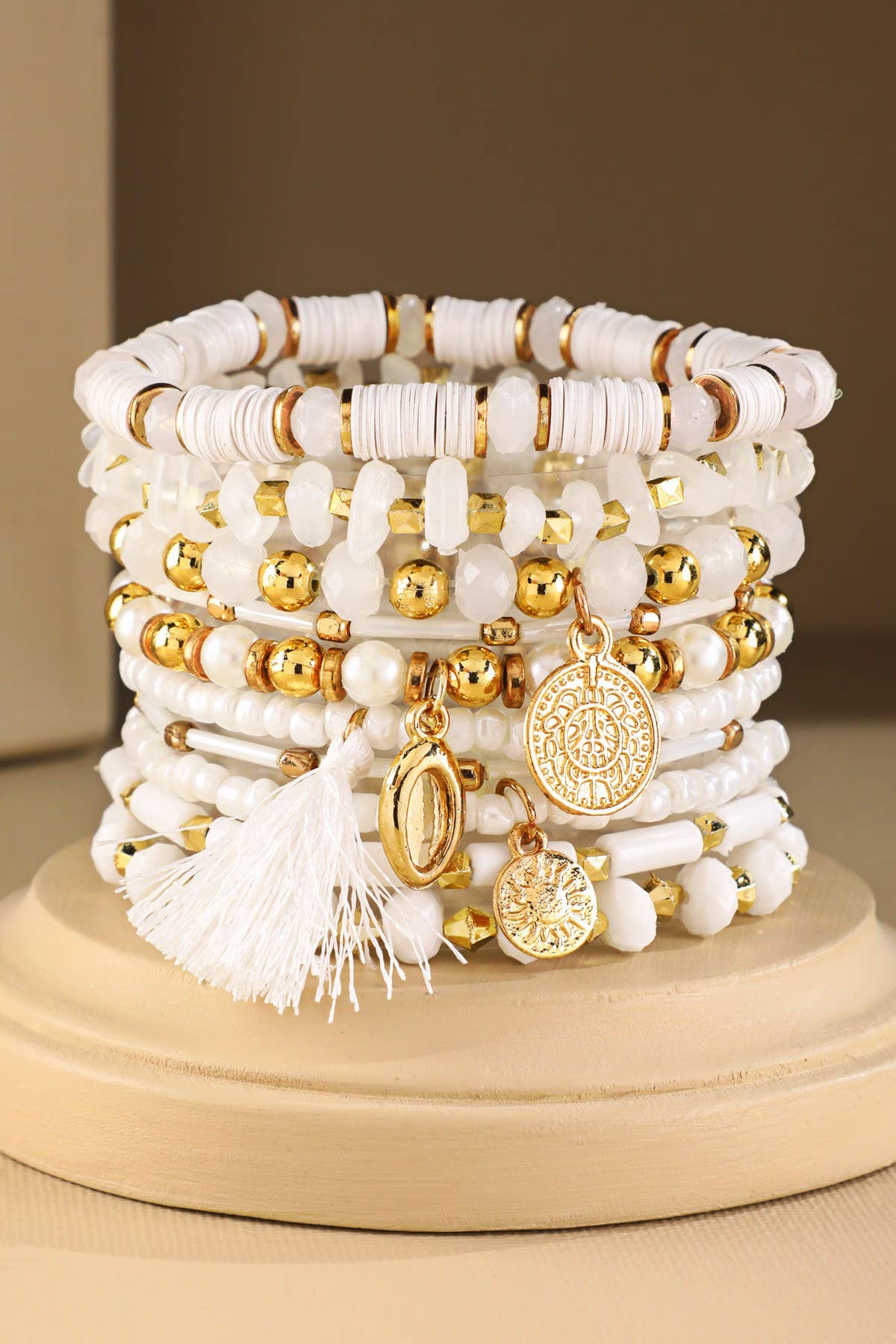 10 Layered Boho Stretch Bracelet with Tassel