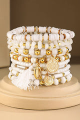 10 Layered Boho Stretch Bracelet with Tassel