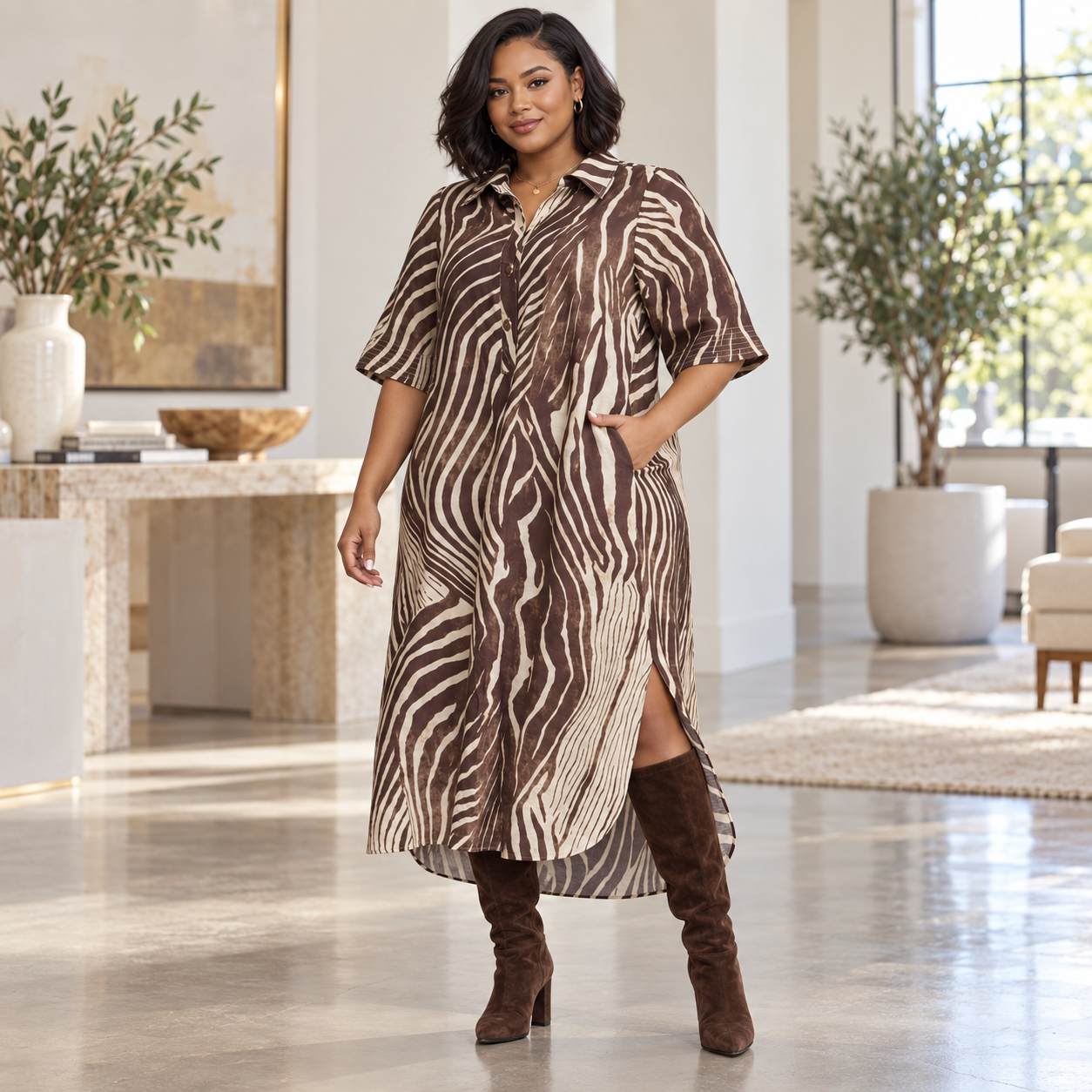Abstract Zebra Print Dress