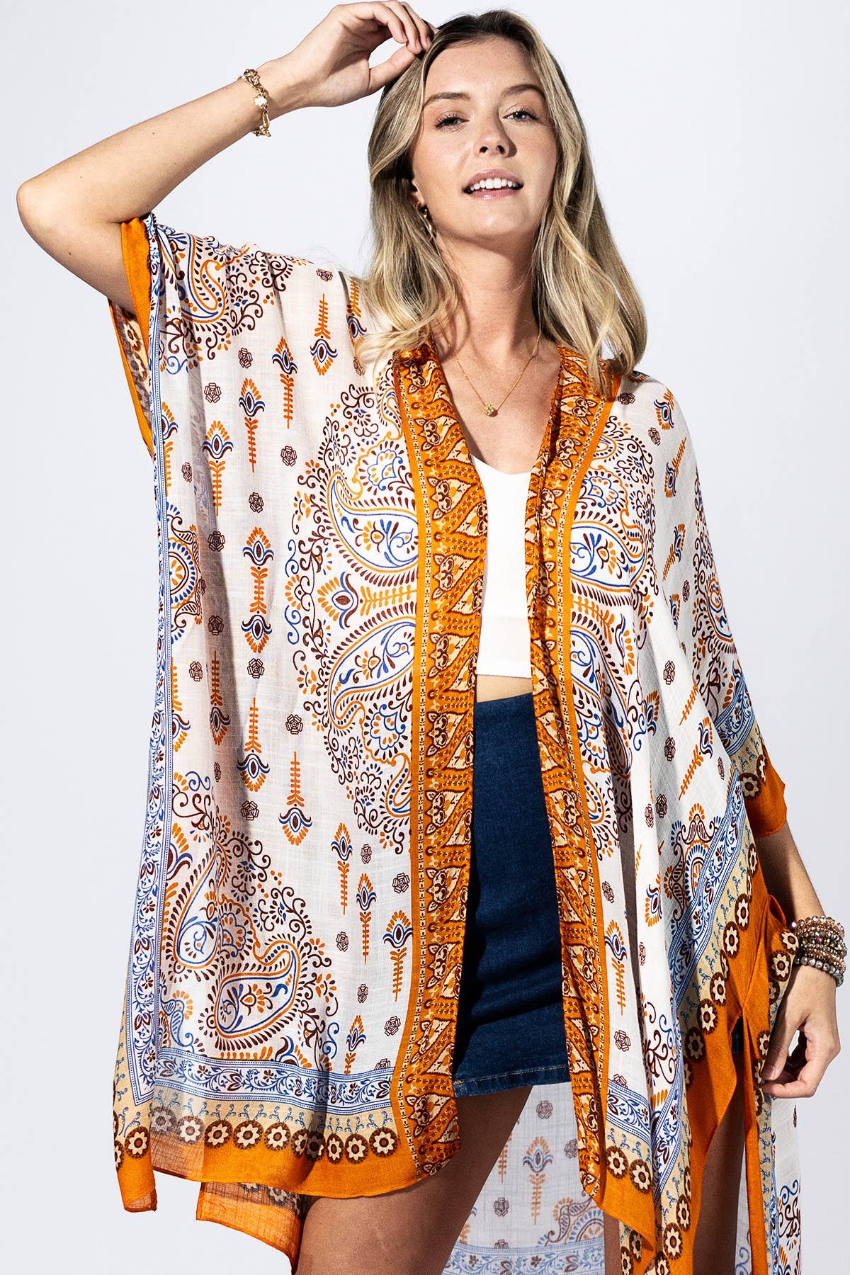 Orange Peel Paisley Border Kimono