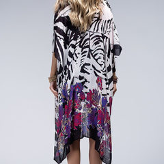 Black, White and Purple Floral Kimono