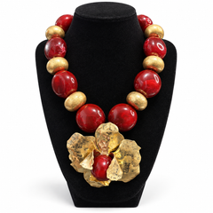 Burgandy and Hammered Gold Statement Necklace