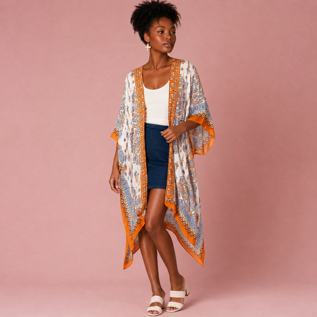 Orange Peel Paisley Border Kimono