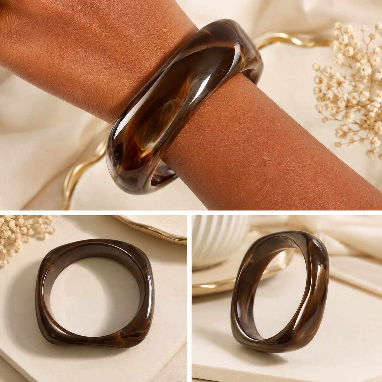 Brown Acrylic Bangle Bracelet