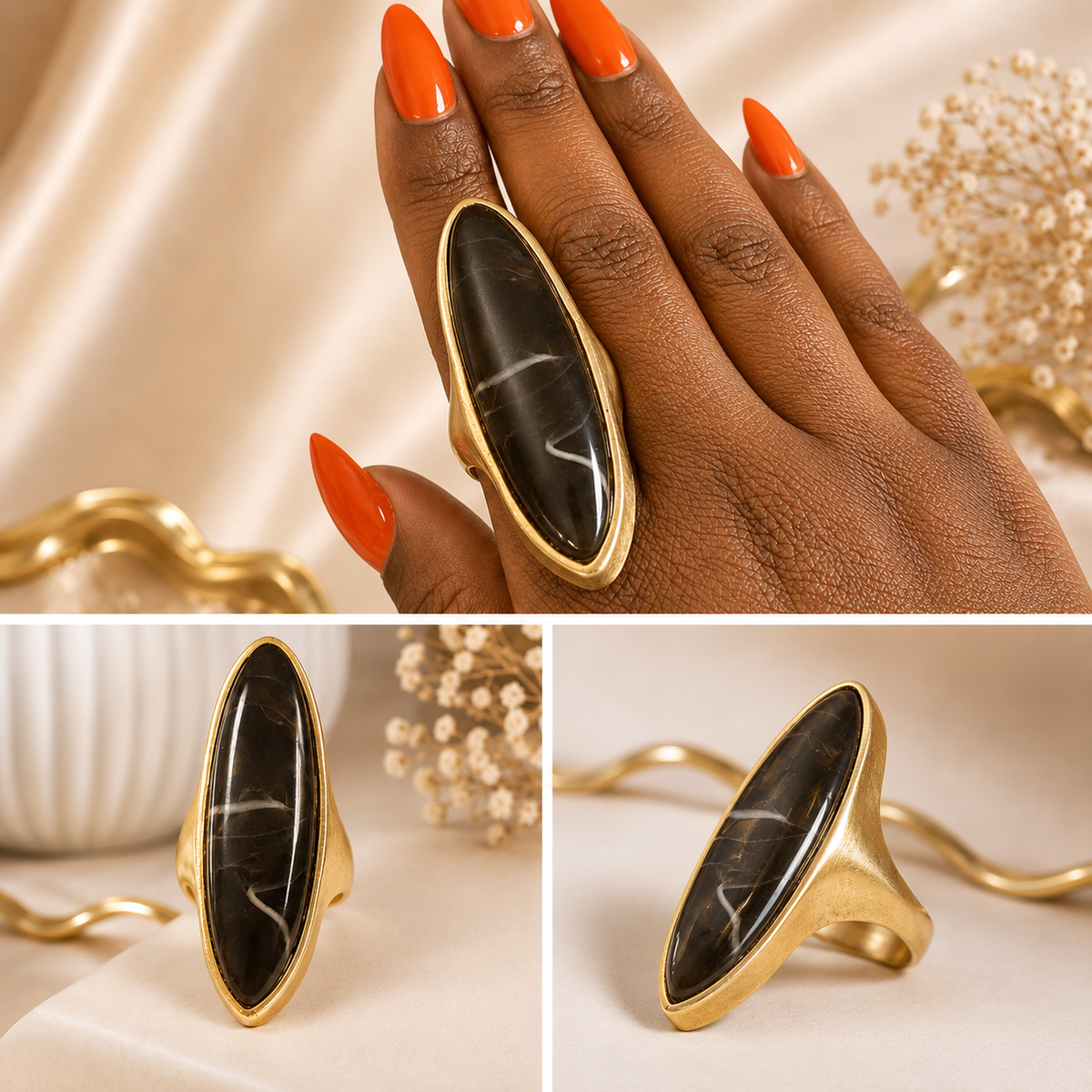 Brown Elongated Acrylic Stretch Ring