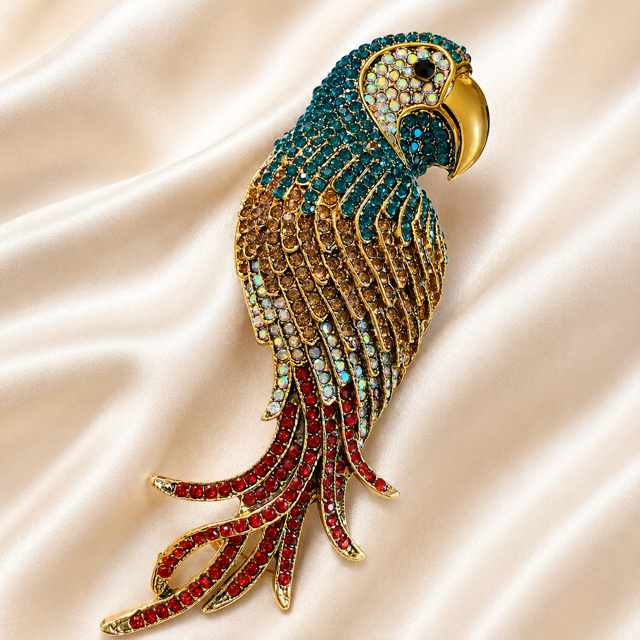 Jeweled Parrot Statement Brooch