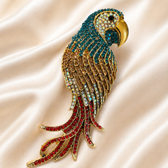 Jeweled Parrot Statement Brooch