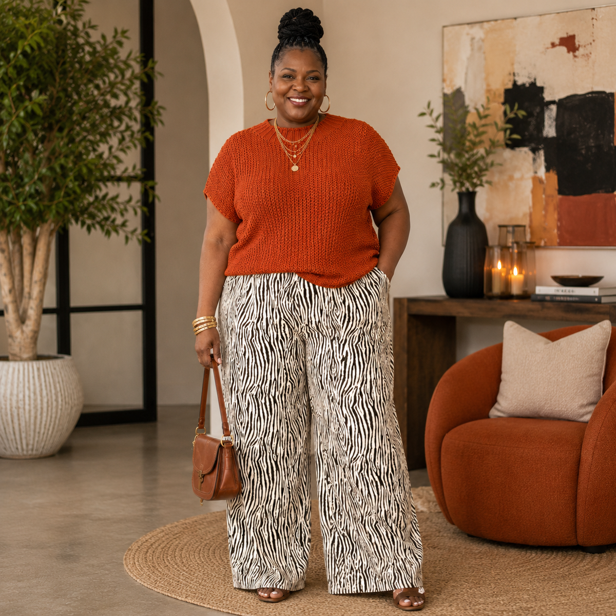 PLUS SIZE FAUX LEATHER ZEBRA PRINT PANTS