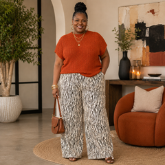 PLUS SIZE FAUX LEATHER ZEBRA PRINT PANTS