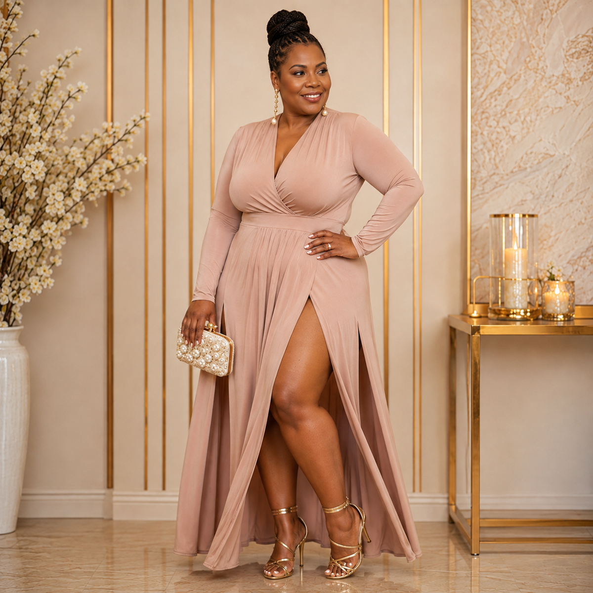 Ravishing Rose Double-Slit Maxi Dress