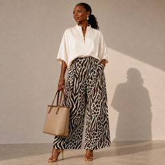 Mixed Animal Print Wide Leg Pants