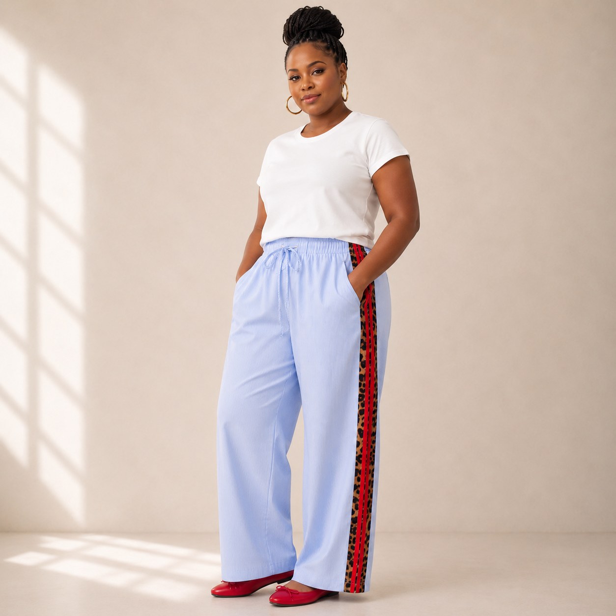 Leopard Stripe Button Down & Wide Leg Pant Set - pants