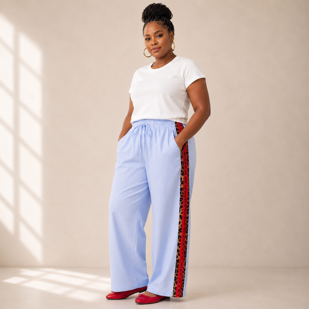 Leopard Stripe Button Down & Wide Leg Pant Set - pants