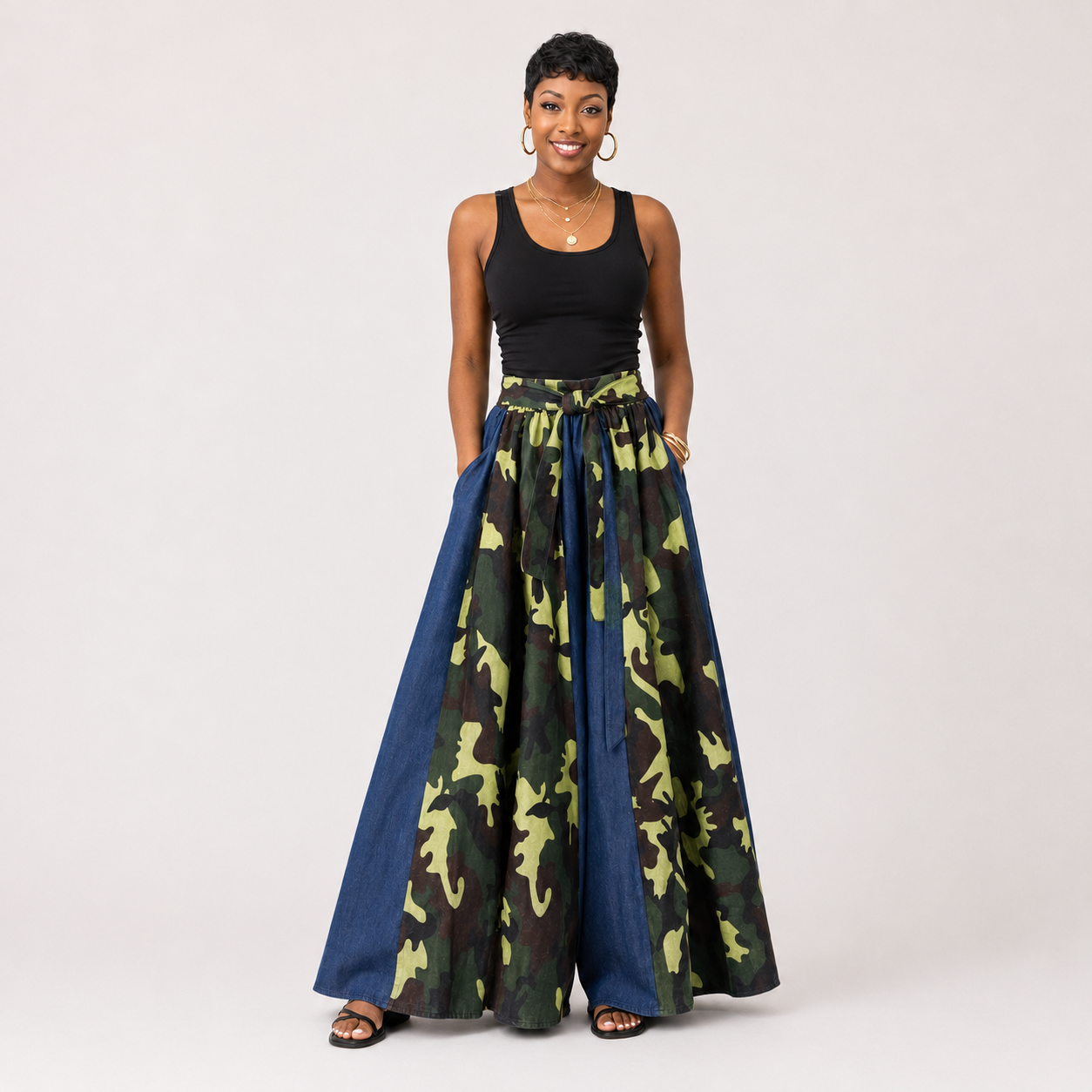 Palazzo Pant - Denim/Camouflage