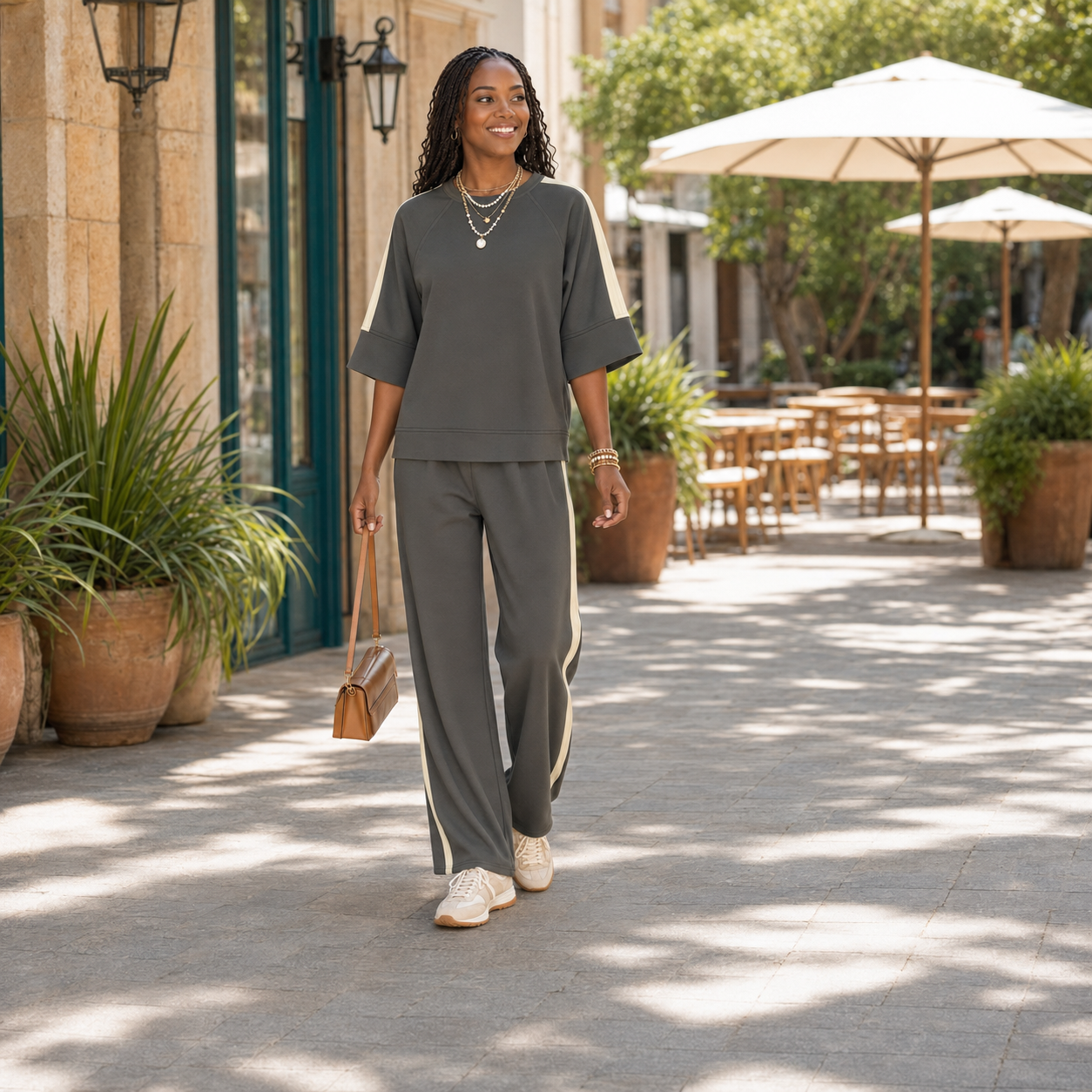 Elevated Contrast Stripe Two-Piece Set
