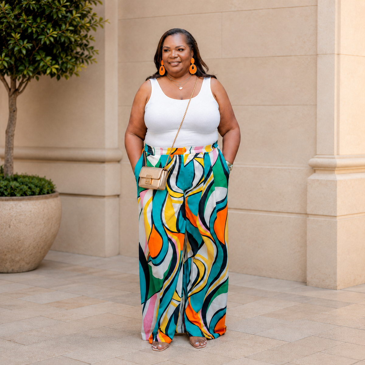 PLUS SIZE WIDE LEG MULTI-COLOR  PANTS