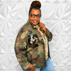 Camo Jacket with Floral Mesh Sequins "Camo Bold"