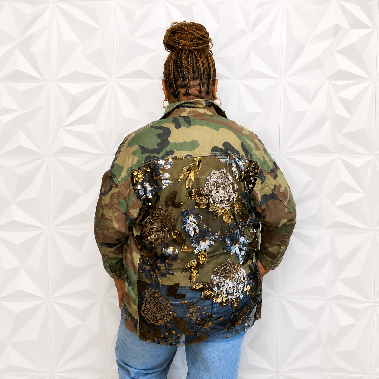 Camo Jacket with Floral Mesh Sequins "Camo Bold"