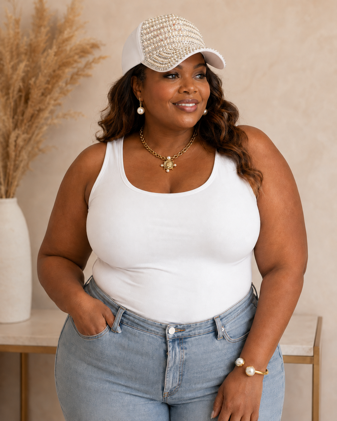 Pearls & Rhinestone Statement Cap