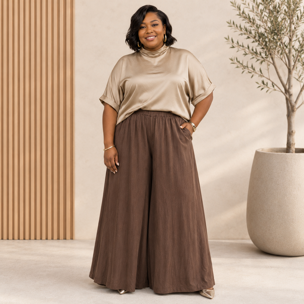 Wide Leg Linen Blend Pants