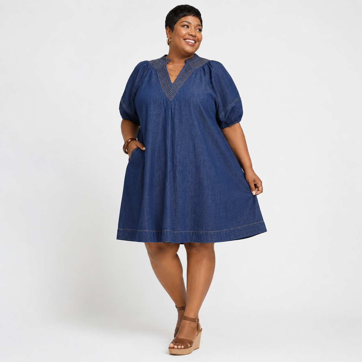 Contrast Collar Denim Dress