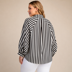 Oversize Black and Cream Striped Blouse