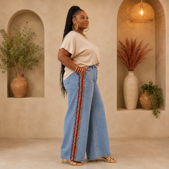 Leopard Stripe Wide Leg Denim