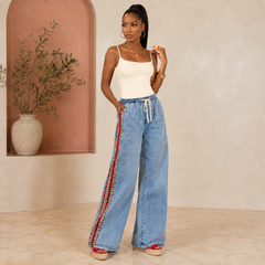 Leopard Stripe Wide Leg Denim