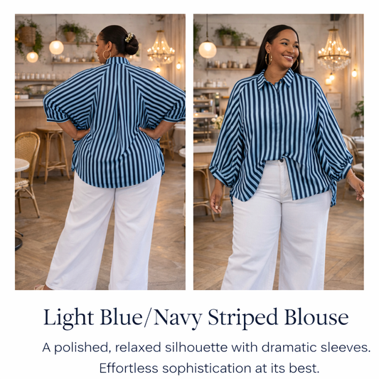 STRIPED AND SOPHISTICATED LIGHT BLUE/NAVY TOP