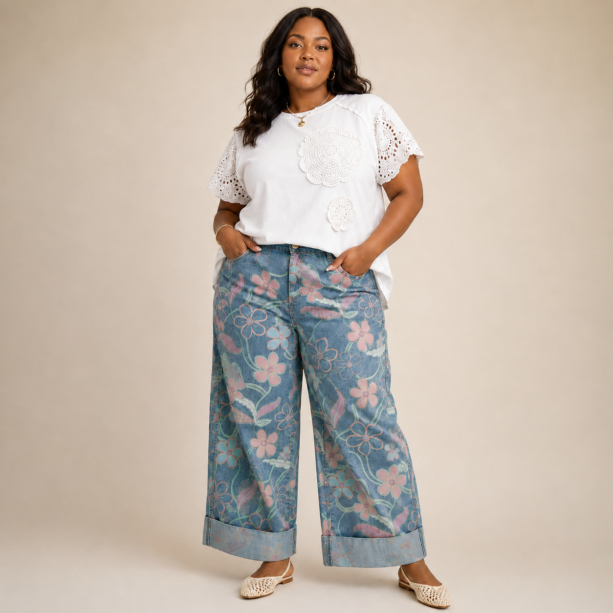 Floral Washed Denim Jeans