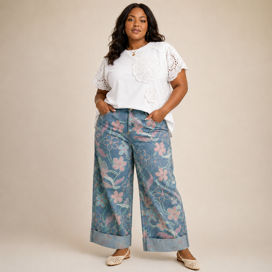 Floral Washed Denim Jeans