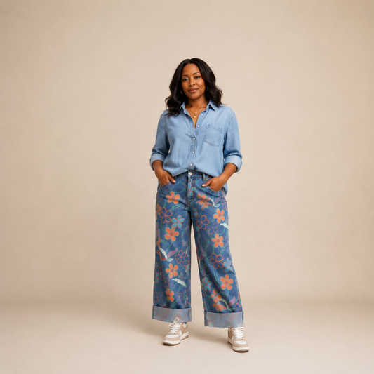 Floral Washed Denim Jeans