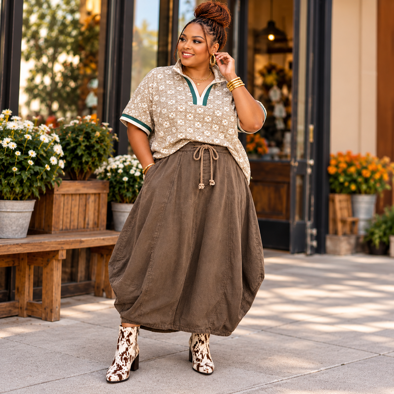 Plus Washed Stone Denim Skirt