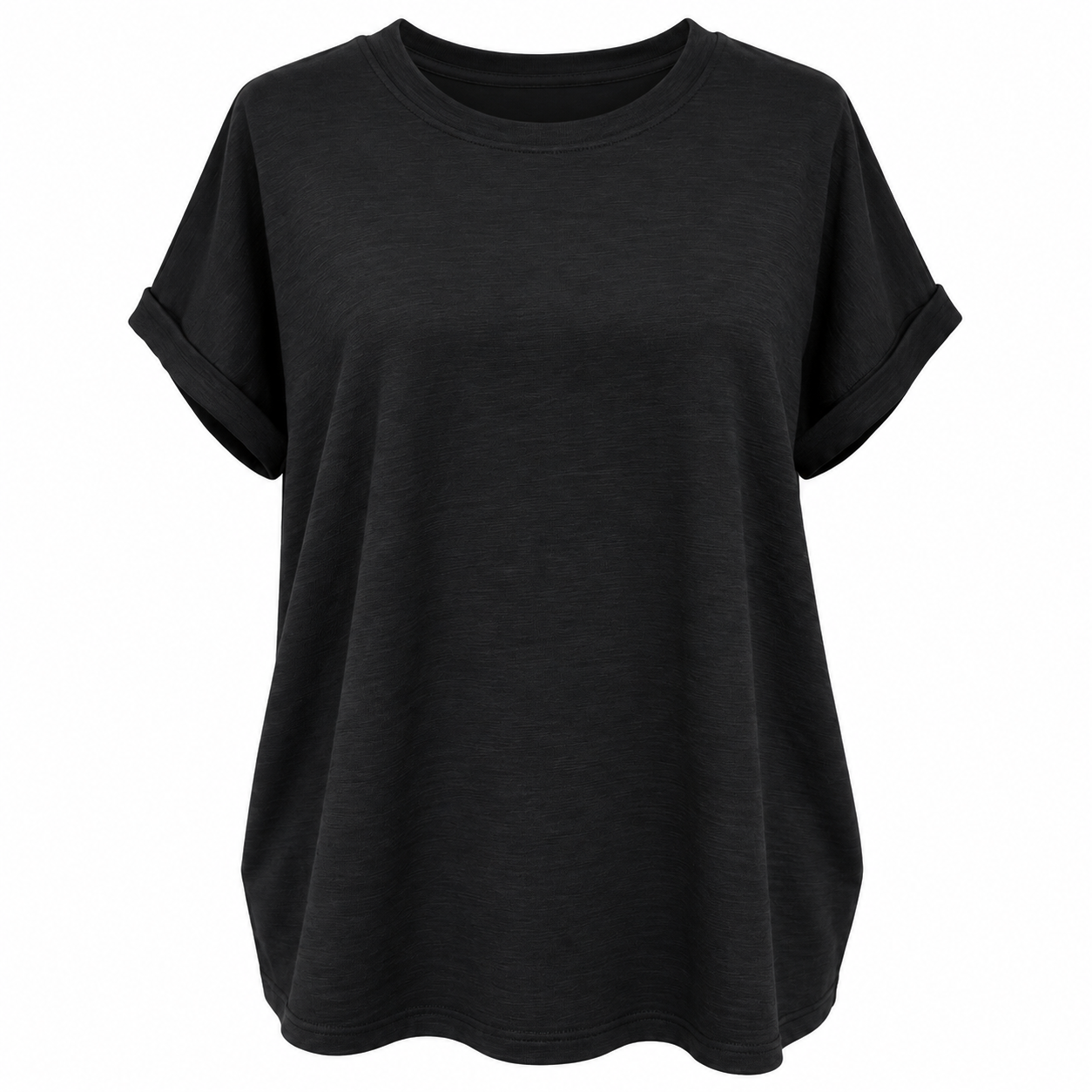 Black Rolled Sleeve T-Shirt