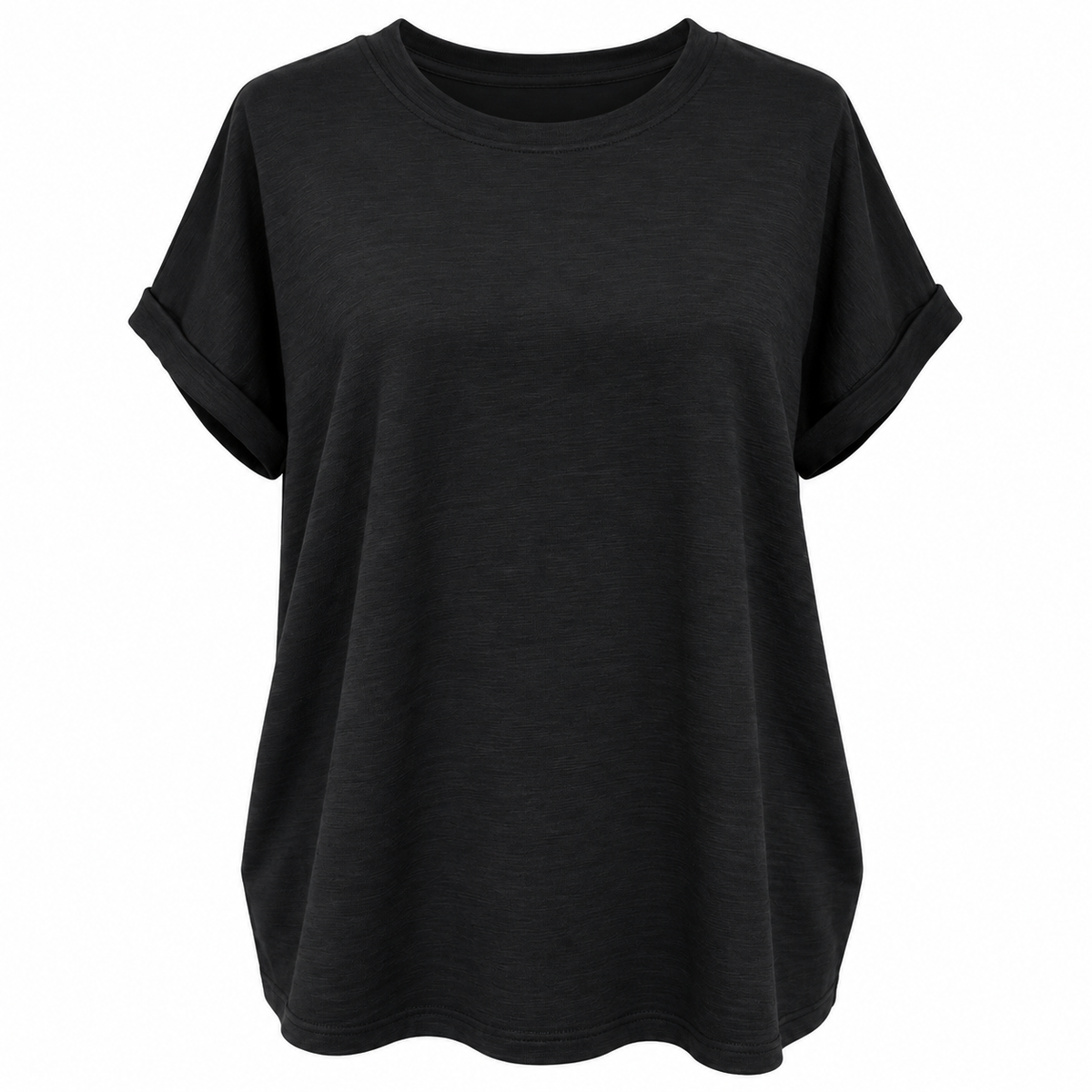 Black Rolled Sleeve T-Shirt