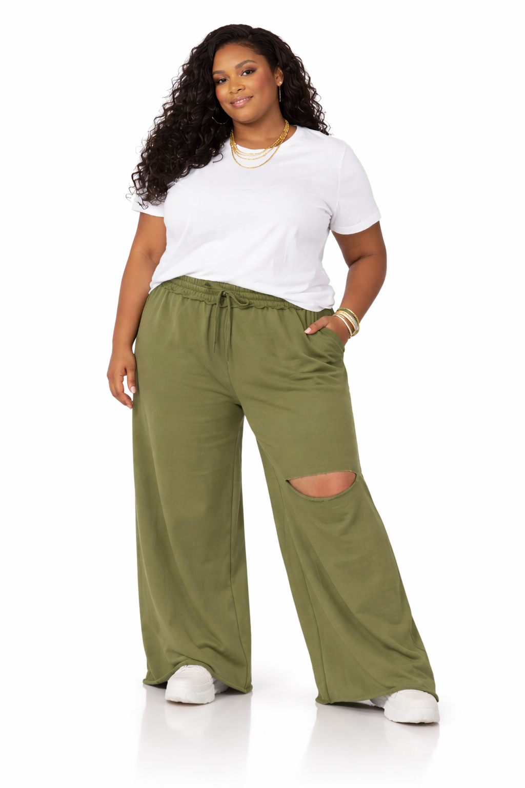PLUS SIZE FRENCH LASER CUT SWEATPANTS