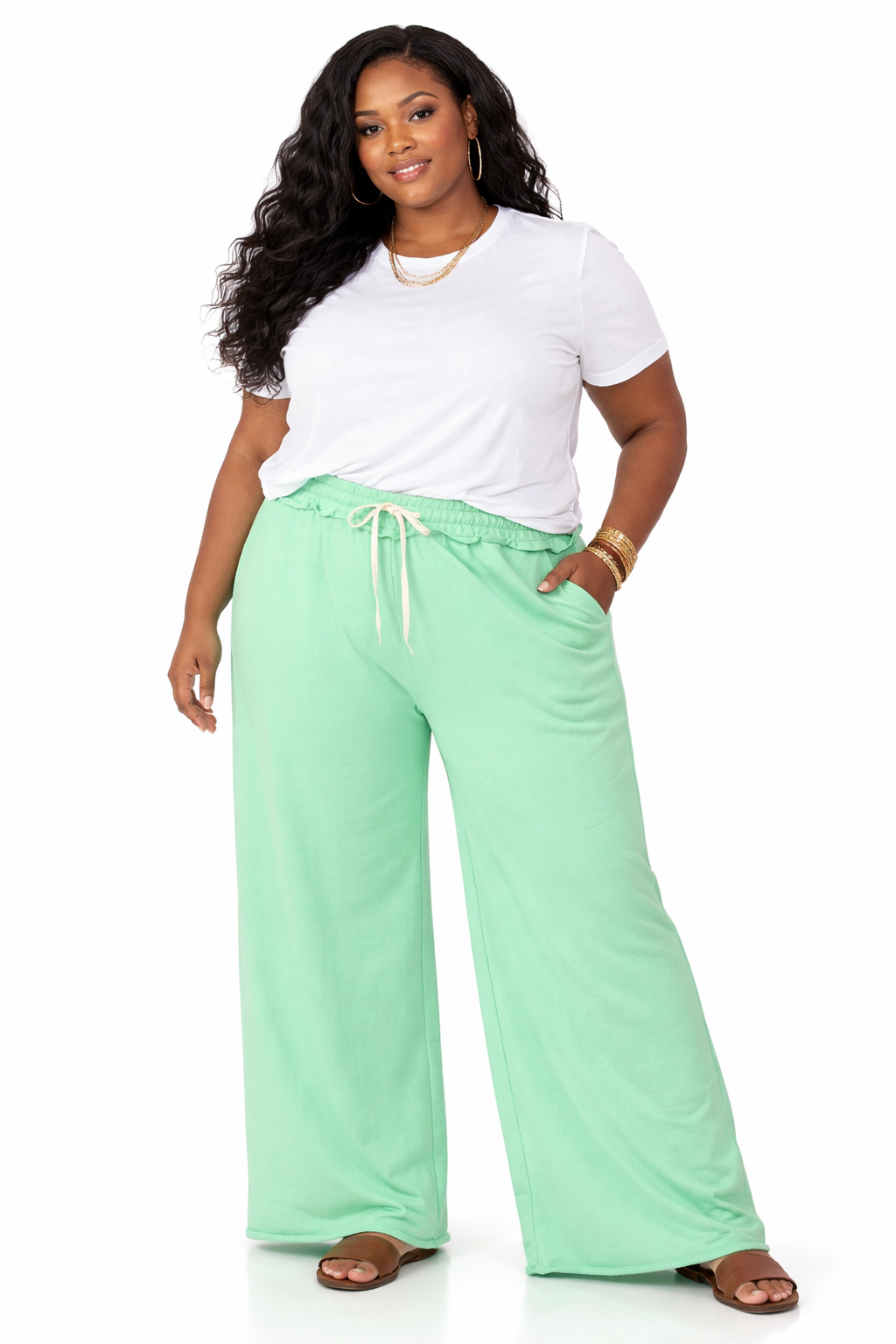 PLUS FRENCH TERRY RAW EDGE HEM PANTS