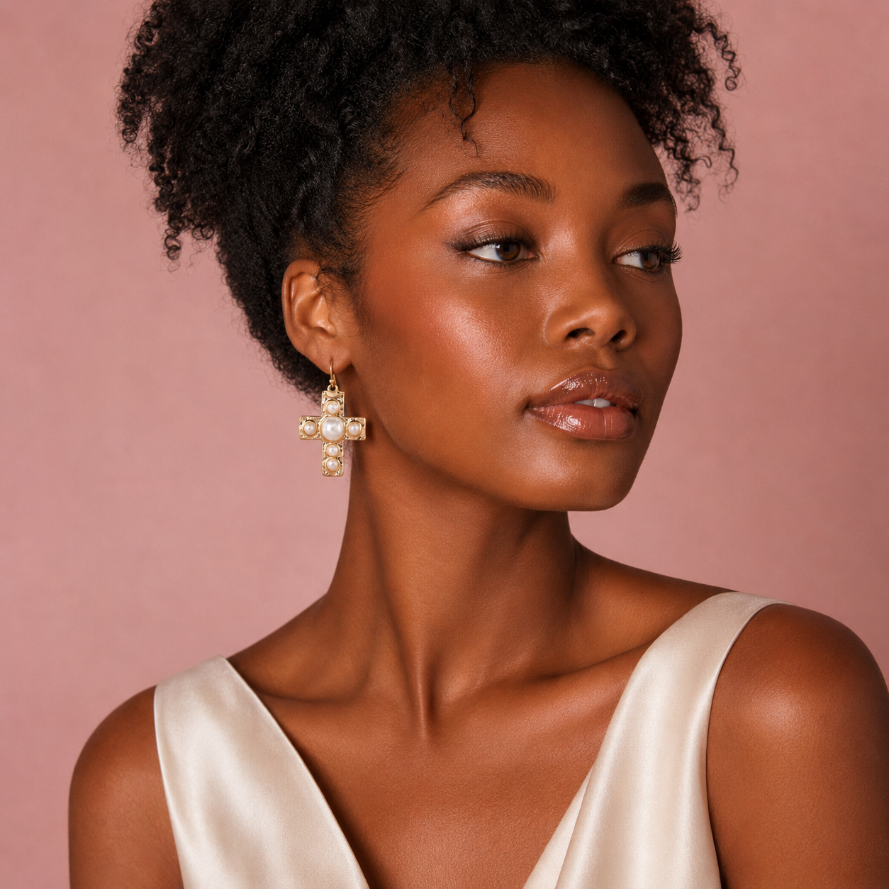 Pearl Cross Statement Earrings