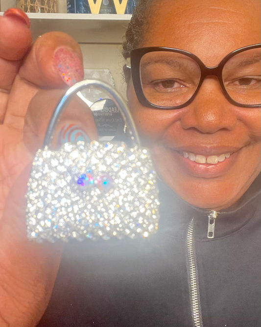 Silver and Rhinestone Handbag Brooch