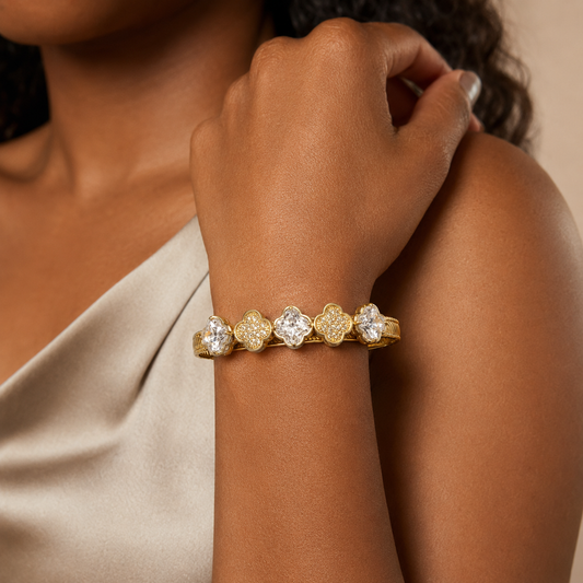 Golden Clover Sparkle Hinge  Bracelet