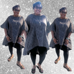 Denim Puff Sleeve High Low Tunic