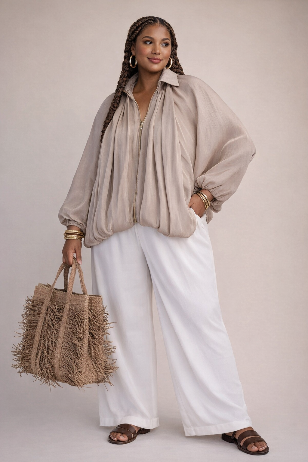 Oversized Taupe Bomber Jacket/Top