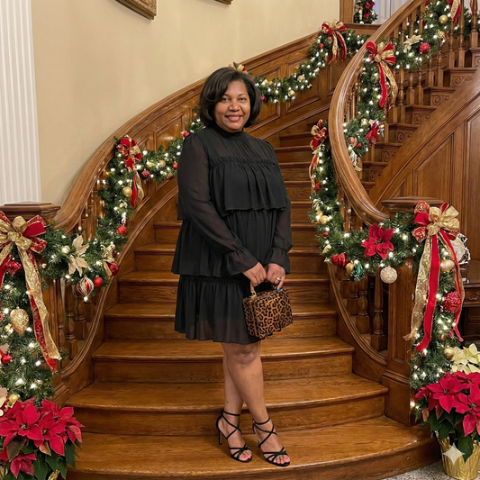 PLUS SIZE TIERED MOCK NECK MINI DRESS