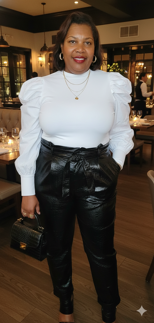 PLUS SIZE BLACK PAPERBAG SNAKE SKIN FAUX PANTS